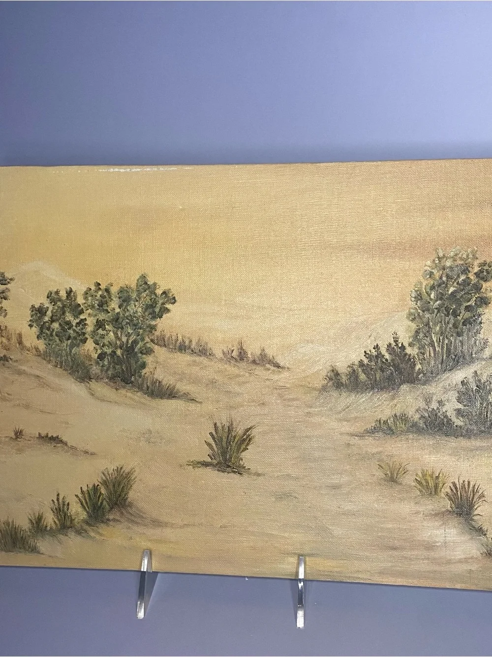 Beautiful DESERT LANDSCAPE PAINTING Vintage Signed 10”x 14” On Canvas Board